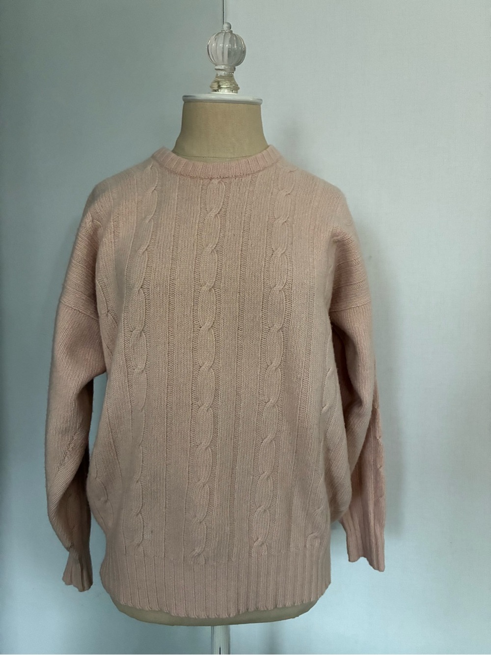 Women’s Cable Knit Crewneck Sweater - Blush Pink